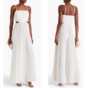 Alice + Olivia White Pleated Jumpsuit - Powell Pleated Wide Leg Cutout White